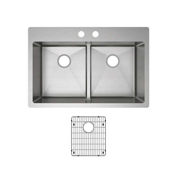 Elkay Crosstown 33"x22"x9", Equal 2Bowl 2 Mt Sink Kit w/Aqua Divide SS